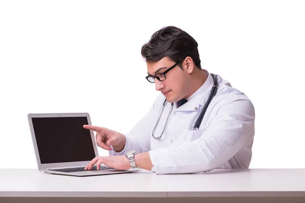 Docteur en télémédecine concept de santé mobile sur blanc — Photo