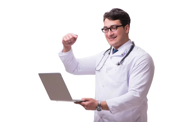 Doctor in telemediine m health concept op wit — Stockfoto