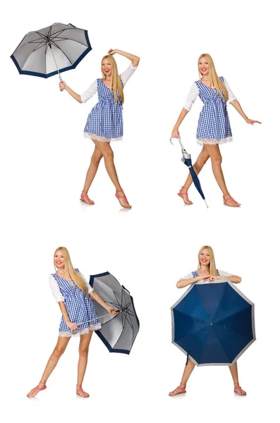Frau mit Regenschirm isoliert auf weißem Grund — Stockfoto