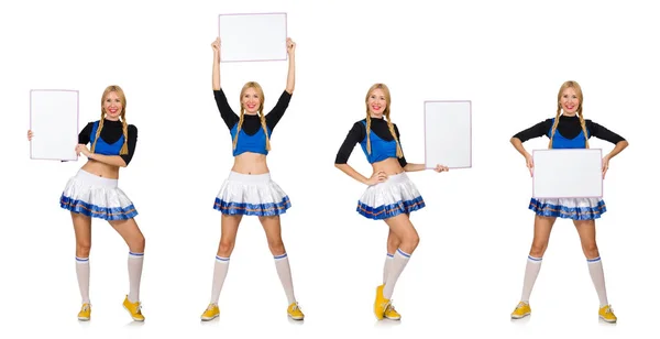 Donna cheerleader isolato sul bianco — Foto Stock