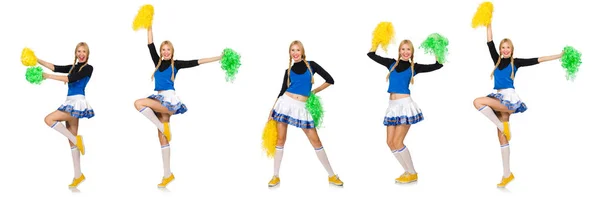 Donna cheerleader isolato sul bianco — Foto Stock