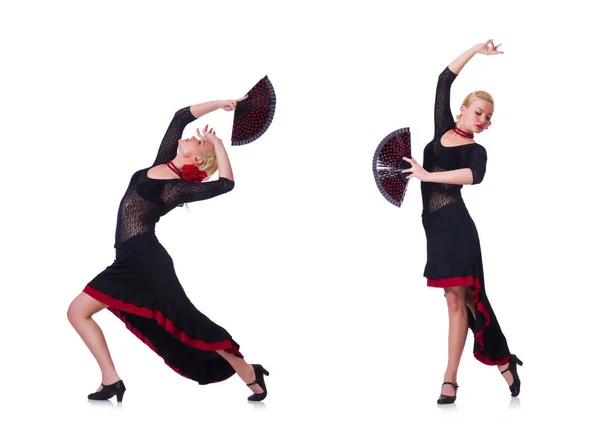 Mujer bailando danza española aislada sobre blanco — Foto de Stock