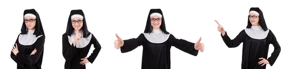 Junge ernste Nonne isoliert auf weiß — Stockfoto