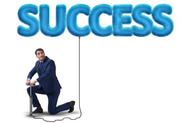 Onun başarı beyaz üzerine hava balonu ile pompalama işadamı