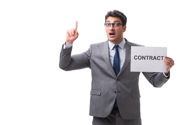 Empresário no conceito de contrato de trabalho isolado no bac branco — Fotografia de Stock