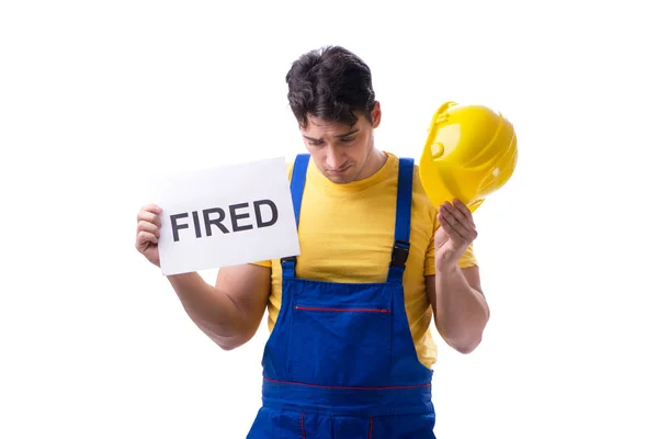 Repairman fired from his job isolated on white