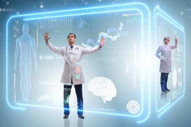 Uzaktan tanılama muayene konsepti olan bir doktor takımı.