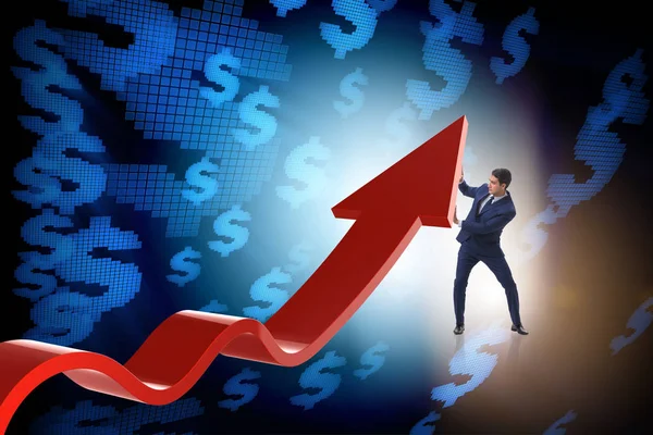 Geschäftsmann unterstützt Wachstum der Wirtschaft in Diagramm — Stockfoto