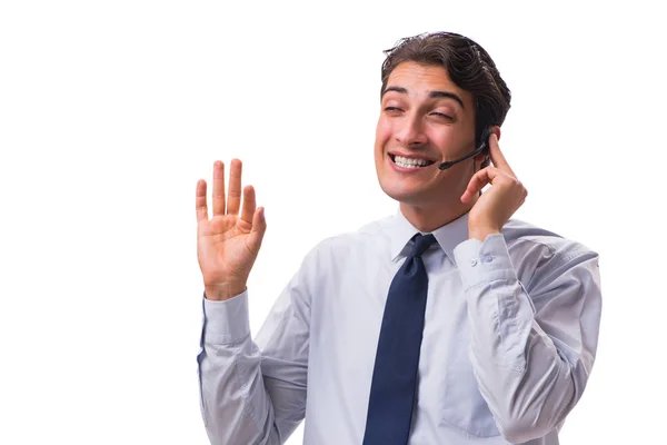 Hombre con auriculares aislados sobre fondo blanco — Foto de Stock