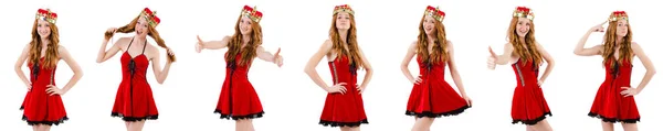 Redhead girl with crown isolated on white — Stock Photo, Image