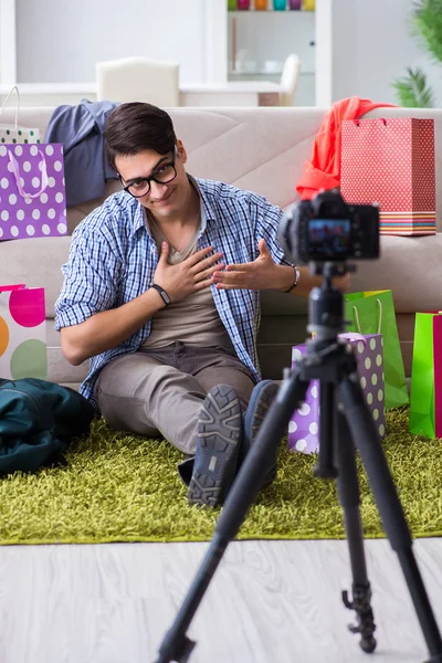 stock image Male fashion blogger recording video for vlog