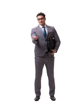 Beyaz arka planda izole edilmiş yakışıklı iş adamı