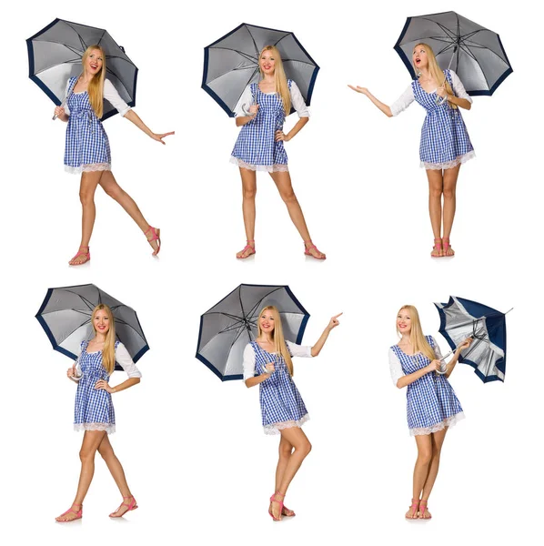 Mujer con paraguas aislado en blanco —  Fotos de Stock