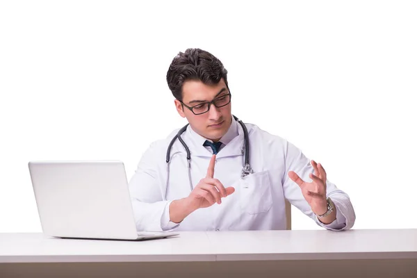 Docteur en télémédecine concept de santé mobile sur blanc — Photo