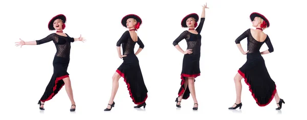 Mujer bailando danza española aislada sobre blanco — Foto de Stock