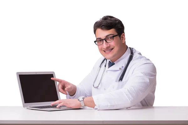 Lekarz w telemediine m-zdrowie pojęcie na białym — Zdjęcie stockowe