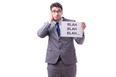 Beyaz arkaplanda yalanlar söyleyen işadamı