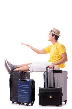 Mutlu genç adam yaz tatiline çıkıyor.