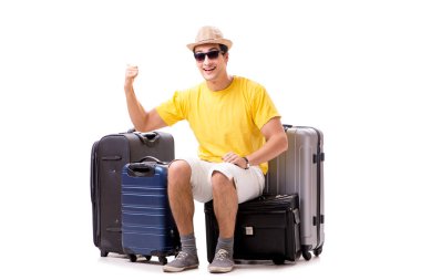 Mutlu genç adam yaz tatiline çıkıyor.