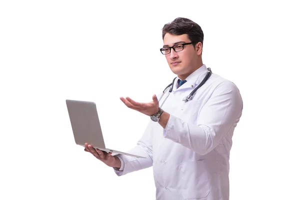 Medico in telemedicina concetto di mhealth su bianco — Foto Stock