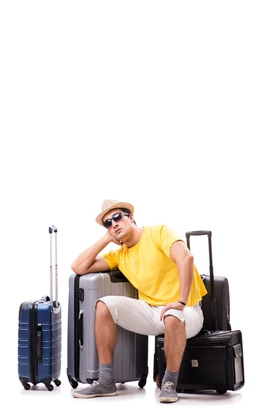 Happy young man going on summer vacation isolated on white — Stock Photo, Image