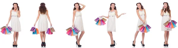 Női készlet bevásárló táskák fehér — Stock Fotó