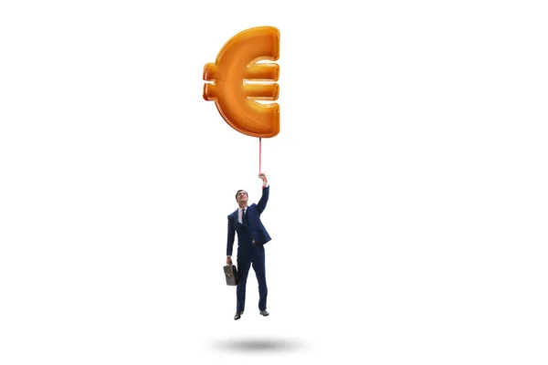 Businessman flying on euro sign inflatable balloon — Stock Photo, Image