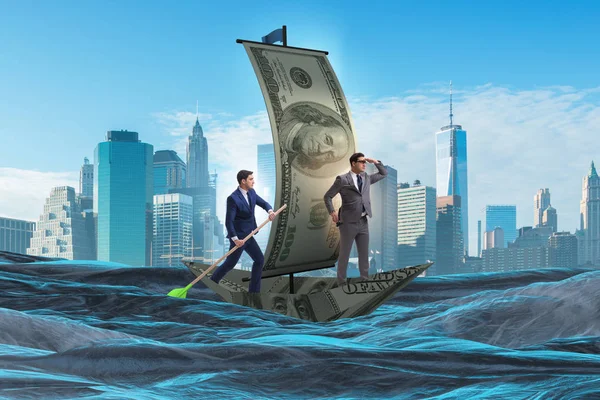 Affärspartnerskap med affärsmän som seglar på dollarbåt — Stockfoto