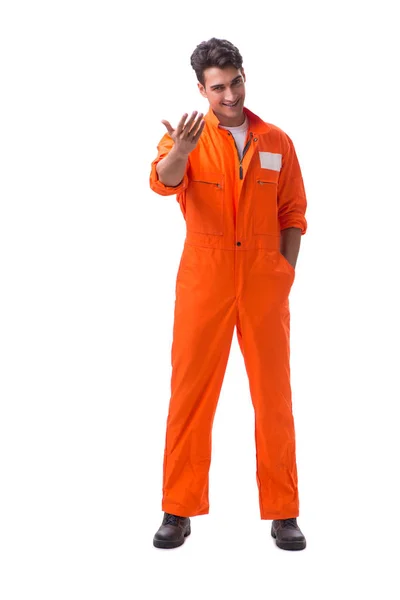 Prisonnier en robe orange isolé sur fond blanc — Photo