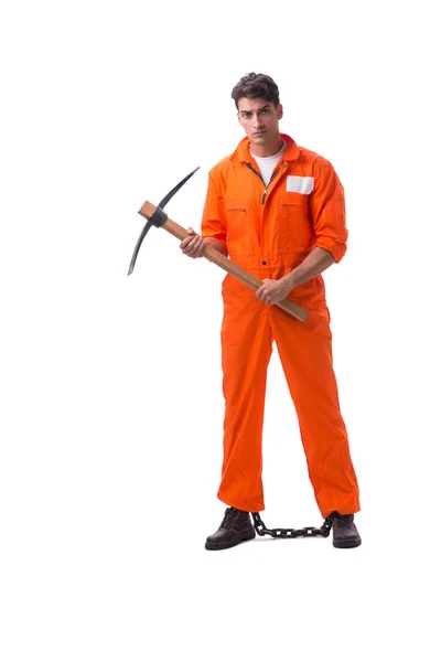 Gevangene met bijl geïsoleerd op witte achtergrond — Stockfoto