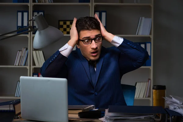 Employee working late to finish important deliverable task