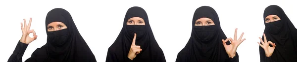 Muslimische Frau isoliert auf der weißen Seite — Stockfoto