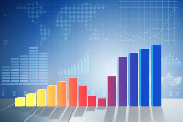 Gráficos de barras de crecimiento en concepto de recuperación económica - 3d renderizado — Foto de Stock