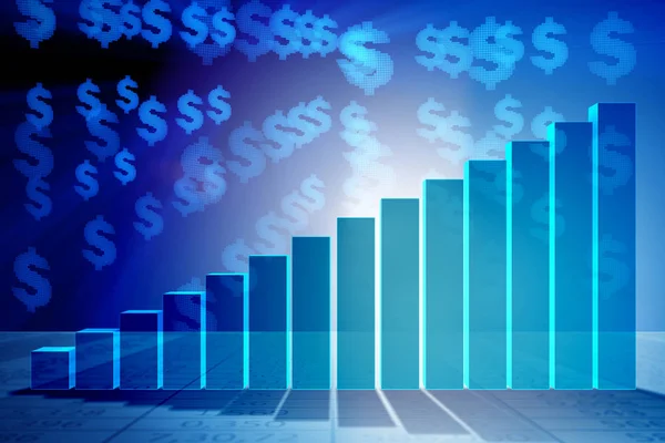 Gráficos de barras em crescimento no conceito de recuperação econômica - renderização 3d — Fotografia de Stock