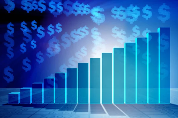Växande stapeldiagram i ekonomisk återhämtning koncept - 3D-rendering — Stockfoto