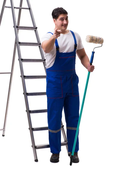 Jovem pintor contratado isolado no fundo branco — Fotografia de Stock