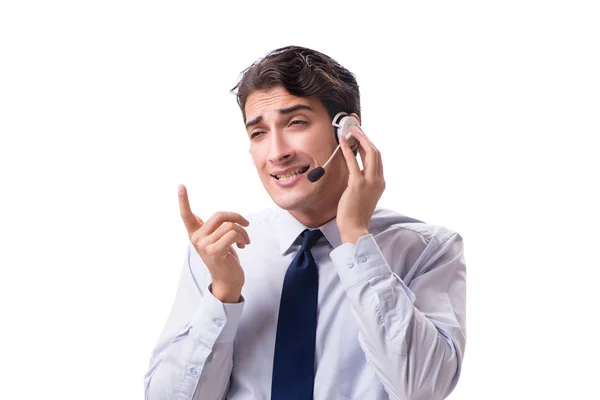 Muž s sluchátky izolované na bílém pozadí — Stock fotografie