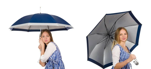 Frau mit Regenschirm isoliert auf weißem Grund — Stockfoto