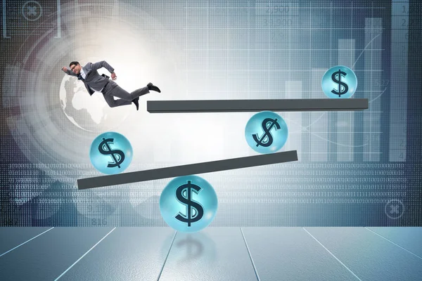 Businessman balancing in financial dollar concept — Stock Photo, Image