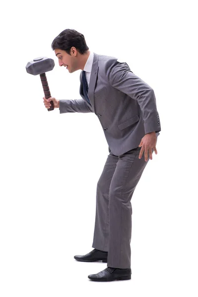 Empresário com martelo isolado sobre fundo branco — Fotografia de Stock