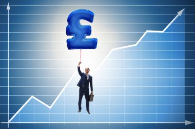 İngiliz paundunda uçan iş adamı şişirilebilir balon işareti