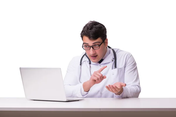 Läkare i telemedicin m-hälsa koncept på vitt — Stockfoto