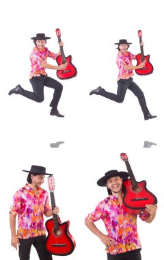 gitar üzerinde beyaz izole olan adam