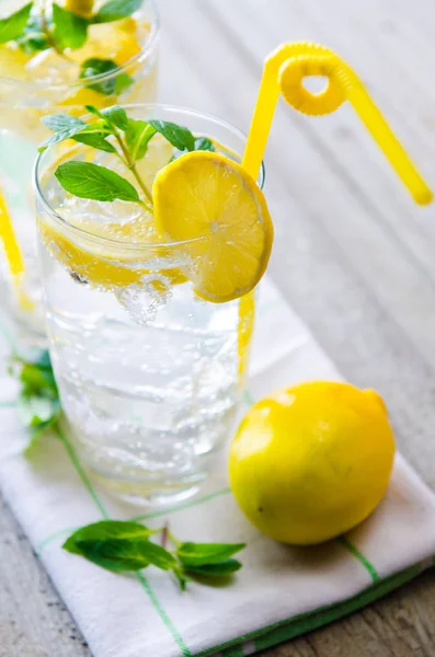 Vasos de mojito con limón y paja para beber —  Fotos de Stock