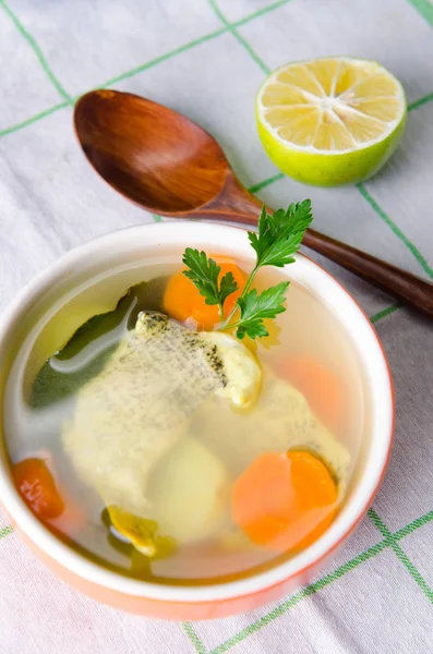 Fish soup served on the table in plate — Stock Photo, Image