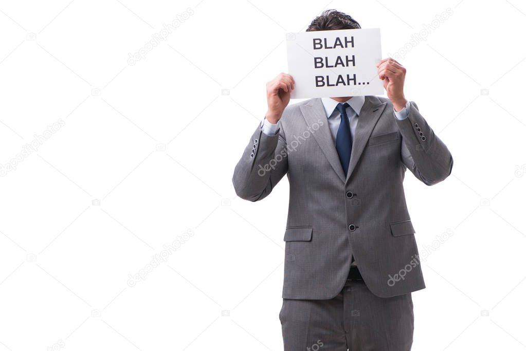 Businessman telling lies isolated on white background