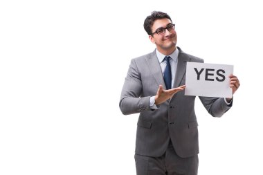 Olumlu cevap veren iş adamı beyaz arkaplanda izole edildi