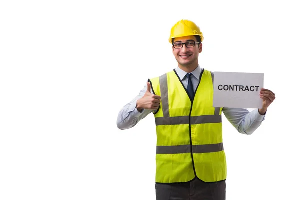 Supervisor de construção com contrato isolado em backgrou branco — Fotografia de Stock