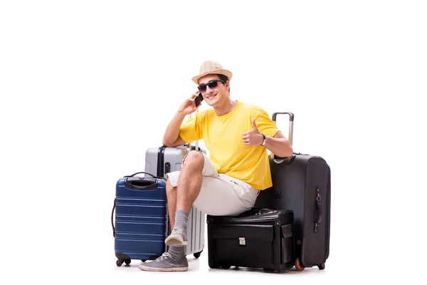 Feliz joven que va de vacaciones de verano aislado en blanco — Foto de Stock