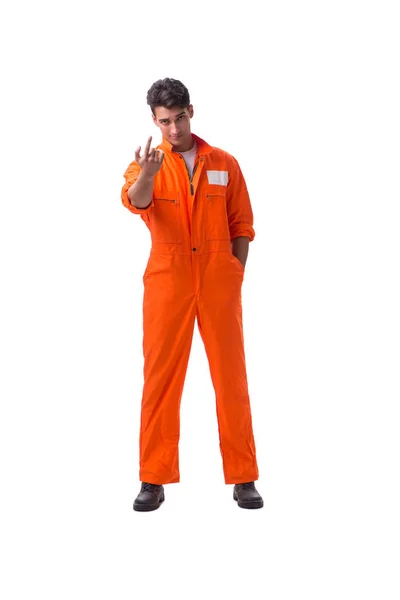 Häftling in orangefarbener Robe isoliert auf weißem Hintergrund — Stockfoto